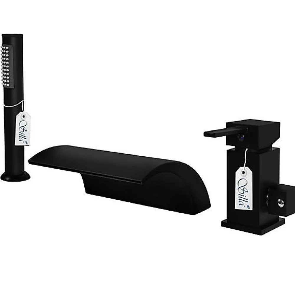 Silla Global Silla Robinet De Baignoire en Laiton sur plage 3 trous, Noir mat