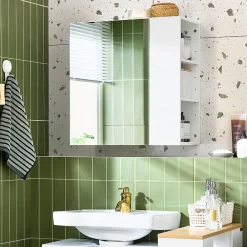 Armoire De Salle De Bains|Sobuy Armoire Murale avec Miroir, 1 Porte 3 Compartiments, Étagères Réglables, Blanche