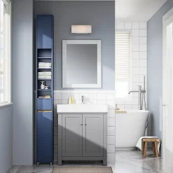 Colonne De Salle De Bains|Sobuy Armoire Salle de Bain en MDF Bleue avec Tiroir et Étagères Réglables