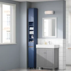 Colonne De Salle De Bains|Sobuy Armoire Salle de Bain en MDF Bleue avec Tiroir et Étagères Réglables