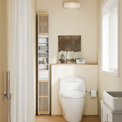 Sobuy Colonne d'Armoire pour Salle de Bain avec 6 Étagères Réglables, Blanche, 20x20x180 cm, BZR34-BW