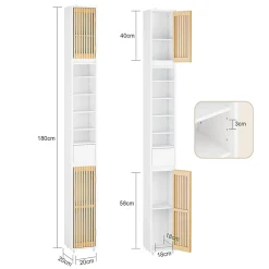 Sobuy Colonne d'Armoire pour Salle de Bain avec 6 Étagères Réglables, Blanche, 20x20x180 cm, BZR34-BW