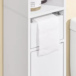 Sobuy Colonne de Salle de Bain avec Porte et Tiroir Résistant à l'Humidité Blanc