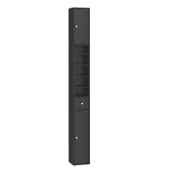 Sobuy Colonne de salle de bain étanche avec étagères et tiroirs réglables, MDF noir