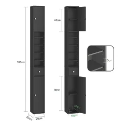 Sobuy Colonne de salle de bain étanche avec étagères et tiroirs réglables, MDF noir