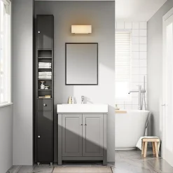 Sobuy Colonne de salle de bain étanche avec étagères et tiroirs réglables, MDF noir