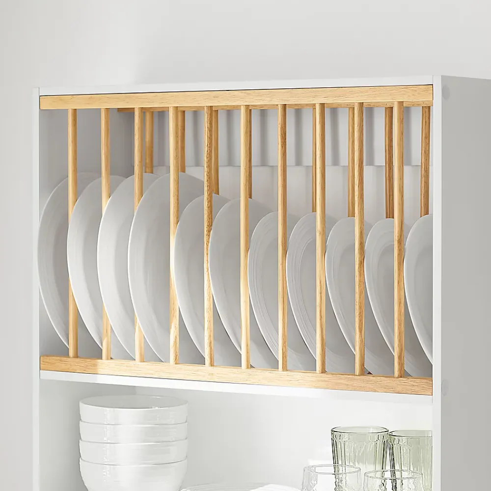 Sobuy KCR09-W Porte-Assiettes Murale, Meuble de Rangement d'Assiettes et Epices, Etagère Murale Blanche