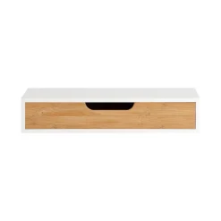 Sobuy Étagère Murale avec Tiroir - Étagère Flottante Moderne Blanche & Nature