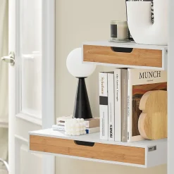 Sobuy Étagère Murale avec Tiroir - Étagère Flottante Moderne Blanche & Nature