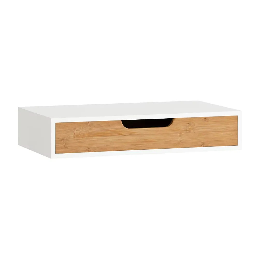 Sobuy Étagère Murale avec Tiroir - Étagère Flottante Moderne Blanche & Nature