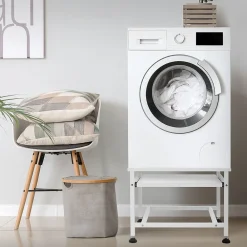 Etendoir À Linge|Ml-Design Socle de machine à laver avec étagère extensible base sèche-linge en acier blanc