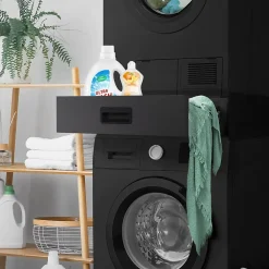 Ml-Design Socle pour machine à laver en acier noir accessoire avec tiroir 60,5x54x15 cm