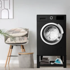 Ml-Design Socle pour machine à laver en acier noir accessoire avec étagère 63x54x32 cm