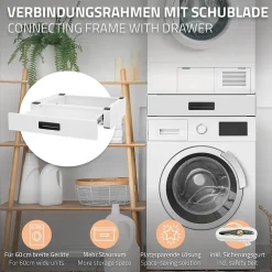 Etendoir À Linge|Ml-Design Socle pour machine à laver en acier blanc accessoire avec tiroir 60,5x54x15 cm