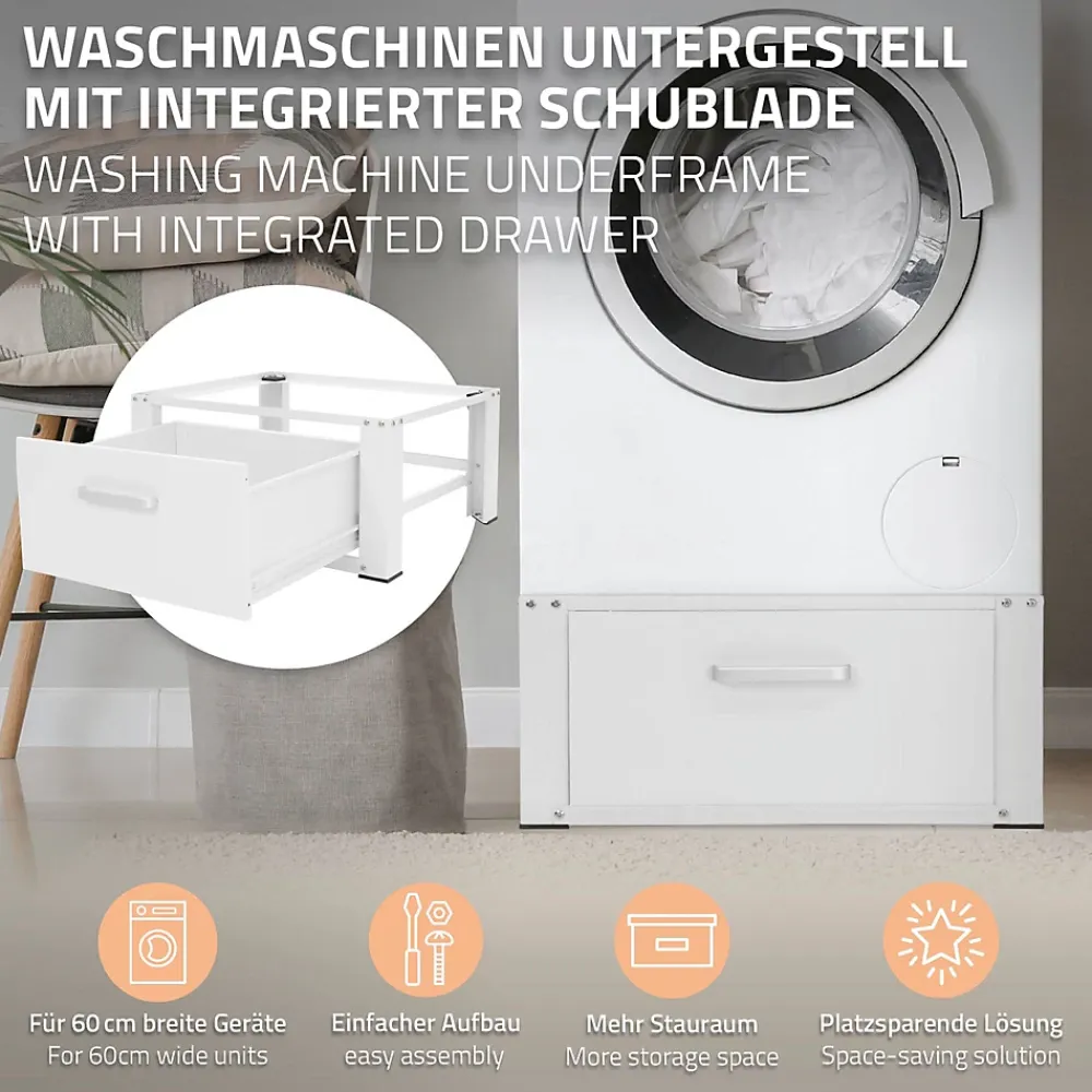 Etendoir À Linge|Ml-Design Socle pour machine à laver en acier blanc accessoire avec tiroir 63x54x31,5 cm