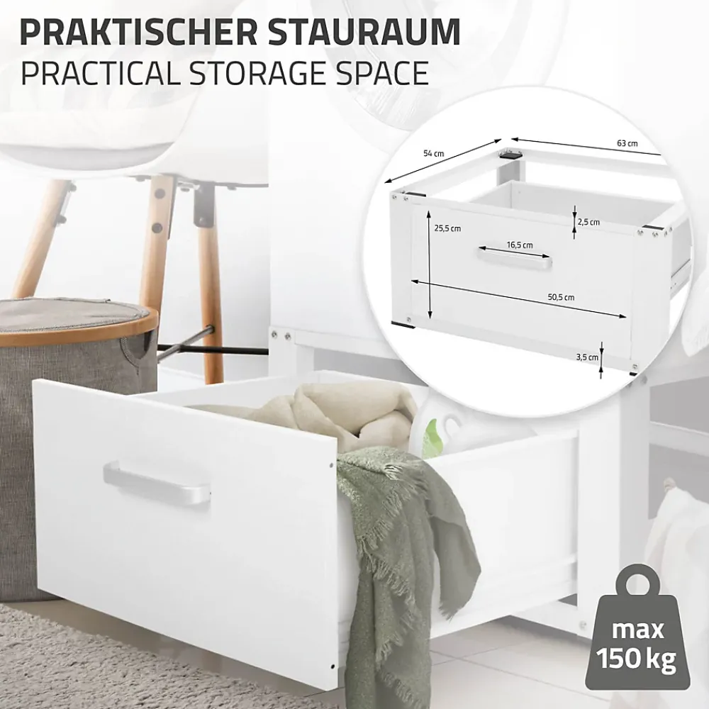Etendoir À Linge|Ml-Design Socle pour machine à laver en acier blanc accessoire avec tiroir 63x54x31,5 cm
