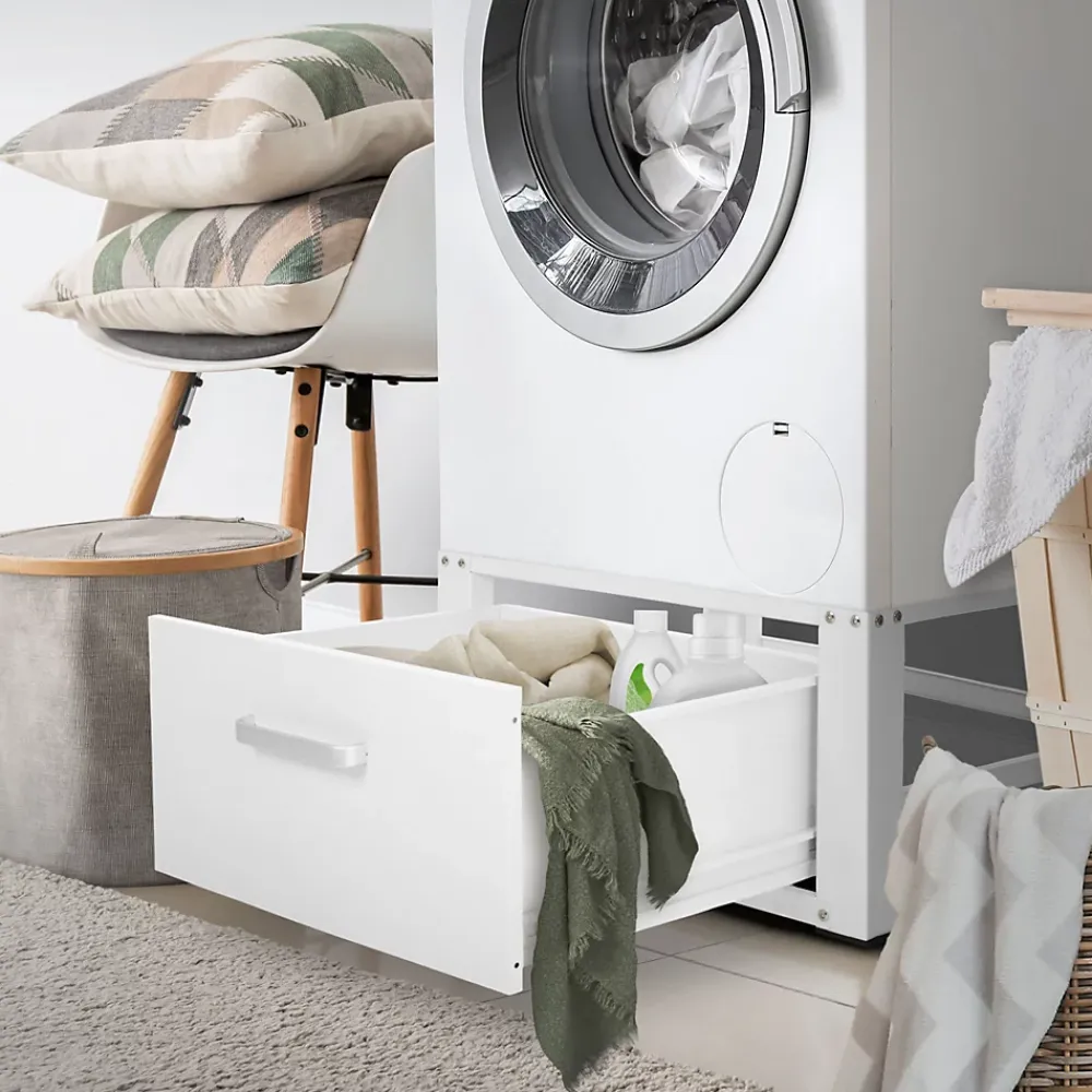 Etendoir À Linge|Ml-Design Socle pour machine à laver en acier blanc accessoire avec tiroir 63x54x31,5 cm
