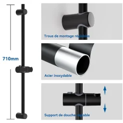 Pommeau De Douche, Flexible Et Barre De Douche|Sofetiy Max Barre de douche en acier inoxydable - Kit complet avec coulisseau rond et fixations chromées