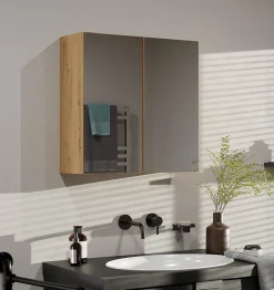 Topeshop SOFYA - Armoire de toilette murale 2 portes - Meuble Salle de bain avec miroir - 60x22x60 cm - Rangement
