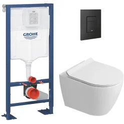 Wc Suspendu|Grohe Solido pack WC bâti-support autoportant + WC suspendu Ceramia PixL + abattant SoftClose + plaque noir (GRCEPXWT03-FR)