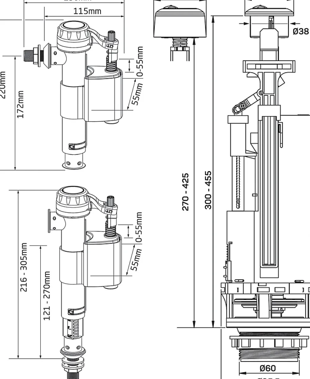 Somatherm for you - Mécanisme complet à double poussoir à étrier NF avec robinet réversible