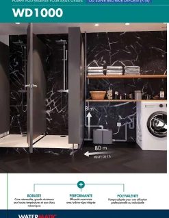 Wc Chimique Et Broyeur|Watermatic Superbroyeur 4 entrées pompe de relevage intégrée WD1000 évacuation de 1 évier+1 lavabo+1 douche+1 machine à laver