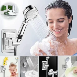 Pommeau De Douche, Flexible Et Barre De Douche|Deko Support de douche étanche à angle réglable, sans perçage (argent)