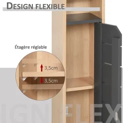 Armoire De Salle De Bains|Homcom Support papier toilette - porte-papier toilette - armoire pour papier toilette - 2 niveaux + sortie papier MDF gris bambou
