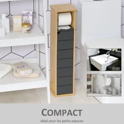 Armoire De Salle De Bains|Homcom Support papier toilette - porte-papier toilette - armoire pour papier toilette - 2 niveaux + sortie papier MDF gris bambou
