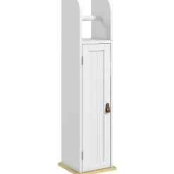 kleankin Support papier toilette - porte-papier toilette - armoire pour papier toilette - porte, 2 étagères, sortie papier blanc bois clair