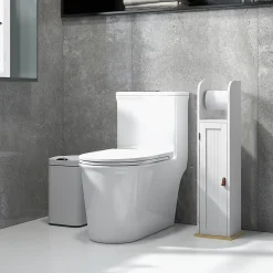 kleankin Support papier toilette - porte-papier toilette - armoire pour papier toilette - porte, 2 étagères, sortie papier blanc bois clair