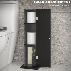 Homcom Support papier toilette - porte-papier toilette - armoire pour papier toilette - 3 niveaux + sortie papier MDF noir
