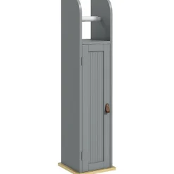 Meuble Wc|kleankin Support papier toilette - porte-papier toilette - armoire pour papier toilette - porte, 2 étagères, sortie papier gris bois clair
