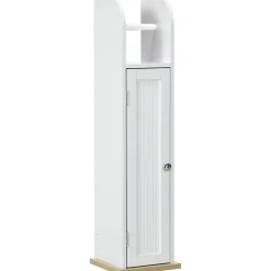 Meuble Wc|kleankin Support papier toilette - armoire pour papier toilette - porte, 2 étagères, sortie papier blanc bois clair