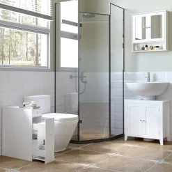 Meuble Wc|Homcom Support papier toilette - porte-papier toilette - armoire pour papier toilette - 2 tiroirs, coffre - MDF blanc