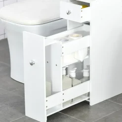 Meuble Wc|Homcom Support papier toilette - porte-papier toilette - armoire pour papier toilette - 2 tiroirs, coffre - MDF blanc