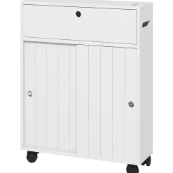 kleankin Support papier toilette sur roulettes - armoire papier toilette - 2 portes coulissantes, étagère, 2 compartiments fermés - blanc