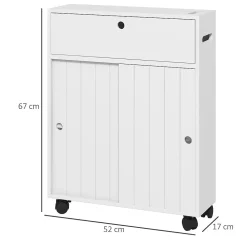 kleankin Support papier toilette sur roulettes - armoire papier toilette - 2 portes coulissantes, étagère, 2 compartiments fermés - blanc