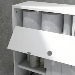kleankin Support papier toilette sur roulettes - armoire papier toilette - 2 portes coulissantes, étagère, 2 compartiments fermés - blanc