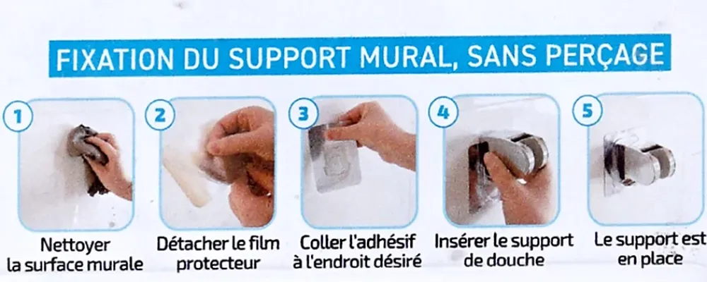 Pommeau De Douche, Flexible Et Barre De Douche|MTK Support universel pour douchette adhésif en ABS noir