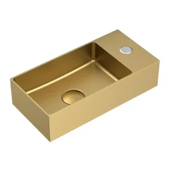 Lavabo|Swiss Aqua Technologies Aurum Lave mains en Acier Inoxydable 304, 40x22x11cm, Or brossé PVD (SATAUR4022BG)