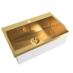 Swiss Aqua Technologies Aurum Évier de cuisine encastrable inox 304, 1 bac , 68x45x21 cm, Or brossé PVD