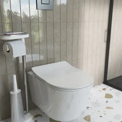 Wc Suspendu|Swiss Aqua Technologies Brevis WC suspendu sans bride, fixations invisibles + abattant ultra-fin, softclose (BrevisRimless)