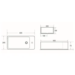 Swiss Aqua Technologies Brevis Lave-mains suspendu avec trou pour robinetterie à gauche, 40,5x20,5x10,5cm (SATBRE4020SL)