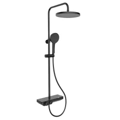 Swiss Aqua Technologies Colonne de douche + Mitigeur thermostatique + Douche de tête + Douchette 3 jets + Tablette, noir mat