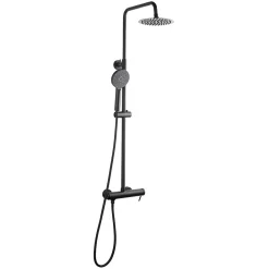 Swiss Aqua Technologies Colonne de douche avec mitigeur mécanique + Douche de tête 200mm + Douchette 3 jets, Noir mat (SATSSPKC)