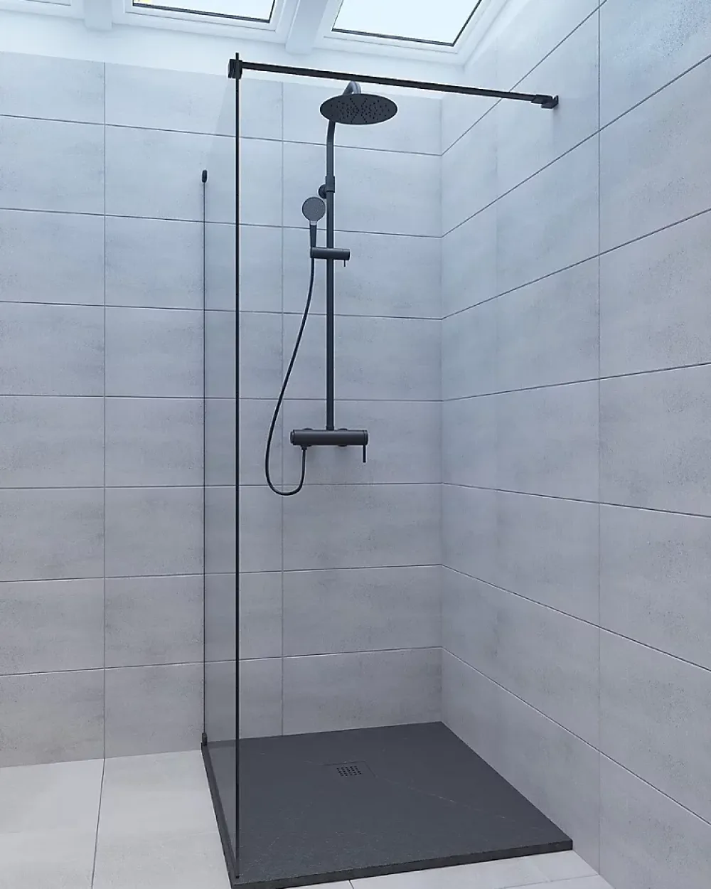 Swiss Aqua Technologies Colonne de douche avec mitigeur mécanique + Douche de tête 200mm + Douchette 3 jets, Noir mat (SATSSPKC)