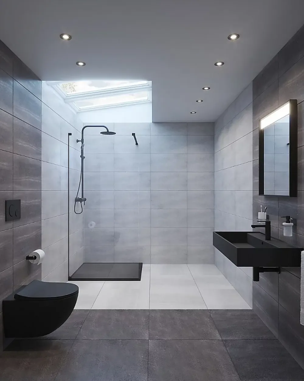 Swiss Aqua Technologies Colonne de douche avec mitigeur mécanique + Douche de tête 200mm + Douchette 3 jets, Noir mat (SATSSPKC)