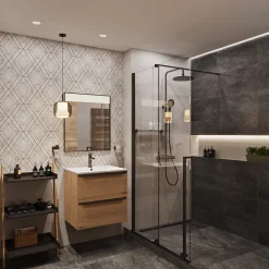 Colonne De Douche Hydromassante|Swiss Aqua Technologies Colonne de douche avec mitigeur thermostatique + Douche de tête 240 mm + Douchette 2 jets, Noir
