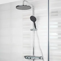 Colonne De Douche Thermostatique|Swiss Aqua Technologies Colonne de douche avec douchette 3 jets, Mitigeur thermostatique, Barre réglable en hauteur, Noir/Chrome